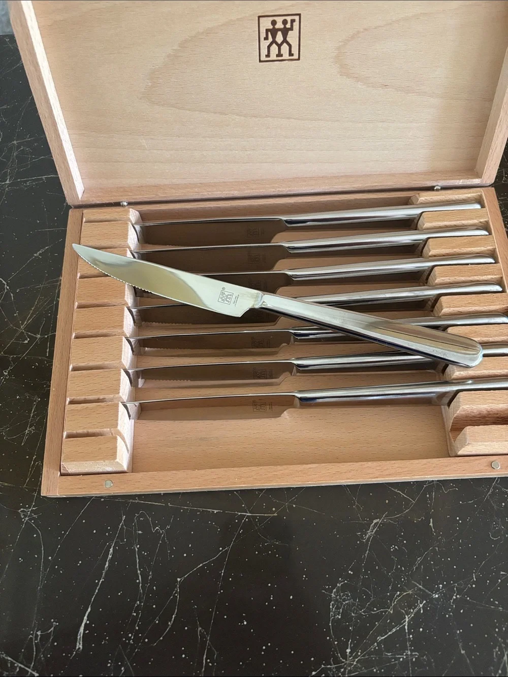 ZWILLING J.A. Henckels Silver Steak Knife Set in Wood Box